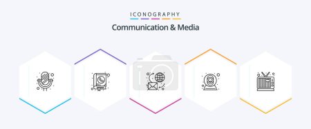 Illustration for Communication And Media 25 Line icon pack including device. web. address. cam. message - Royalty Free Image