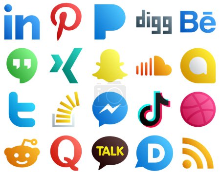 Téléchargez les illustrations : Gradient Social Media Brand Icon Set 20 icons such as stock. stockoverflow. snapchat. tweet and google allo icons. High resolution and editable - en licence libre de droit