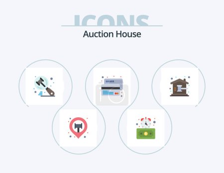 Téléchargez les illustrations : Auction Flat Icon Pack 5 Icon Design. auction hammer. payment. search. credit. credit - en licence libre de droit