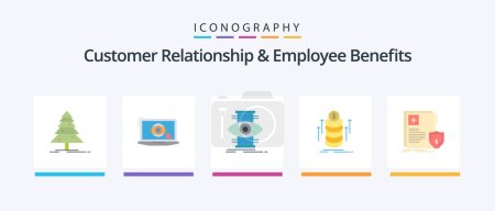 Téléchargez les illustrations : Customer Relationship And Employee Benefits Flat 5 Icon Pack Including protection. coins. eye. transfer. money. Creative Icons Design - en licence libre de droit