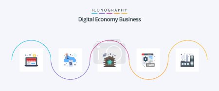 Ilustración de Digital Economy Business Flat 5 Icon Pack Including industry. building. intelligent. gear. web - Imagen libre de derechos