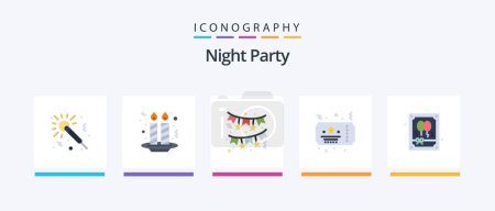Illustration for Night Party Flat 5 Icon Pack Including balloon. party. bow. night. ticket. Creative Icons Design - Royalty Free Image