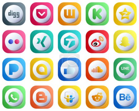Ilustración de Cute 3D Gradiente iconos de Top Social Media 20 paquete como pandora. flickr. iconos de china y weibo. Alta Definición y Profesional - Imagen libre de derechos