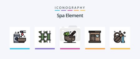 Téléchargez les illustrations : Spa Element Line Filled 5 Icon Pack Including element. plumeria. mercury. wellness. sauna. Creative Icons Design - en licence libre de droit