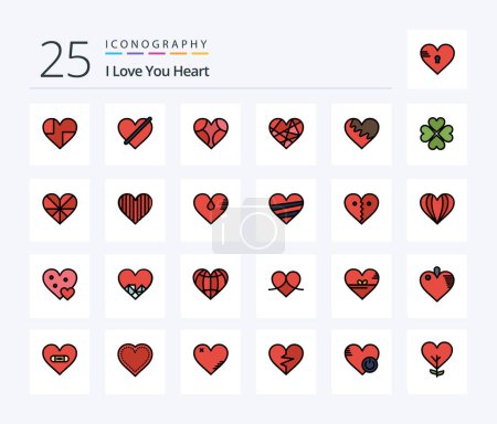 Téléchargez les illustrations : Heart 25 Line Filled icon pack including heart. romantic. love. like. love - en licence libre de droit