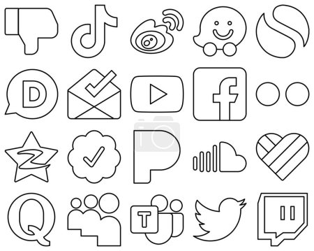 Téléchargez les illustrations : 20 Innovative and professional Black Outline Social Media Icons such as facebook. youtube. sina. inbox and simple icons. Minimalist and high-resolution - en licence libre de droit