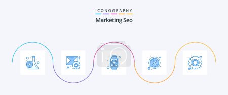 Illustration for Marketing Seo Blue 5 Icon Pack Including optimization. discount. gear. campaign. smart watch - Royalty Free Image