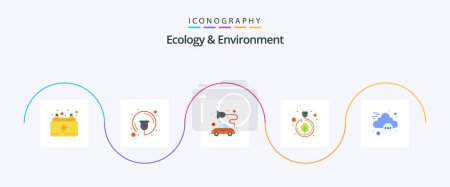Téléchargez les illustrations : Ecology And Environment Flat 5 Icon Pack Including global. green. concept. leaves. electricity - en licence libre de droit