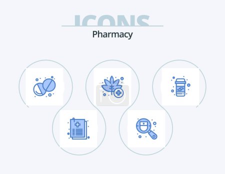 Illustration for Pharmacy Blue Icon Pack 5 Icon Design. pharmacy. calcium. health. weed. medical - Royalty Free Image