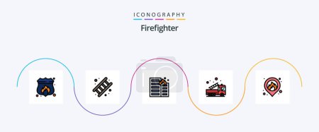 Téléchargez les illustrations : Firefighter Line Filled Flat 5 Icon Pack Including help. emergency. stair. alarm. house - en licence libre de droit