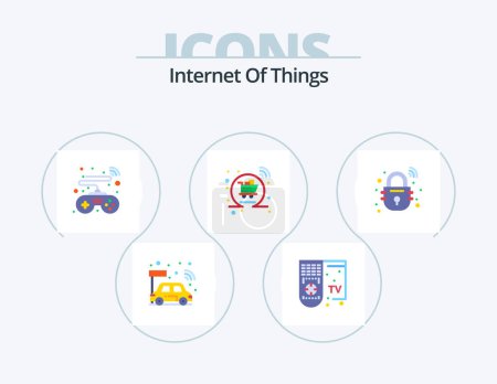 Illustration for Internet Of Things Flat Icon Pack 5 Icon Design. smart. house. controls. shopping. cart - Royalty Free Image