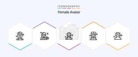 Ilustración de Paquete de iconos de Female Avatar 25 Line incluyendo enfermera. hospital. perfil. Enfermera. realidad virtual - Imagen libre de derechos