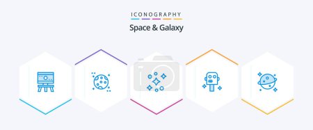 Illustration for Space And Galaxy 25 Blue icon pack including . space. space. saturn. robot - Royalty Free Image