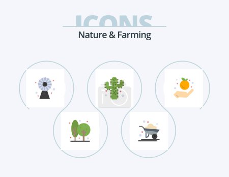 Téléchargez les illustrations : Conception d'icône plate de la nature et de l'agriculture Pack 5. la nourriture. l'agriculture. brouette. plante. technologie - en licence libre de droit