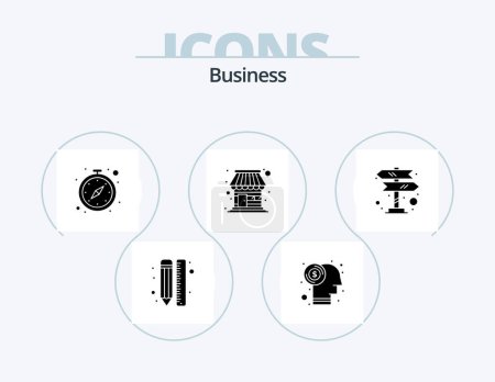 Illustration for Business Glyph Icon Pack 5 Icon Design. directions. store. investment. shop. watch - Royalty Free Image