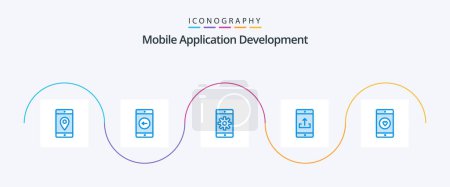 Téléchargez les illustrations : Mobile Application Development Blue 5 Icon Pack Including upload. mobile application. left. mobile. setting - en licence libre de droit