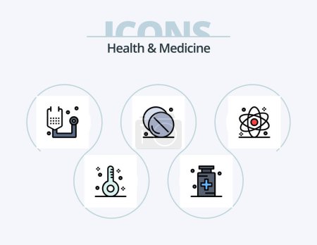 Téléchargez les illustrations : Health and Medicine Line Filled Icon Pack 5 Icon Design. fitness. disease. health. medicine. heart - en licence libre de droit