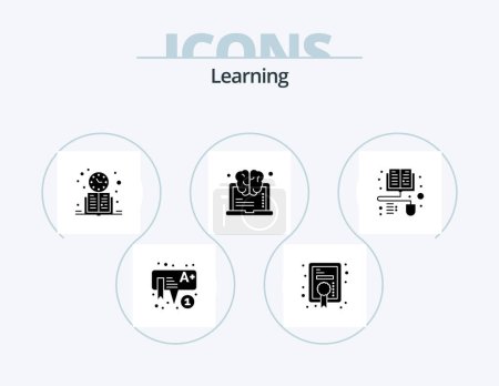 Illustration for Learning Glyph Icon Pack 5 Icon Design. distance learning. think. clock. success. brain - Royalty Free Image