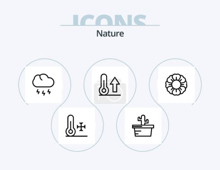 Téléchargez les illustrations : Icône de ligne de nature Pack 5 Icône Design. arbre. Cyprès. la nature. l'été. cactus - en licence libre de droit