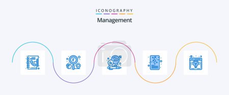 Illustration for Management Blue 5 Icon Pack Including planning. management. business. goal. management - Royalty Free Image