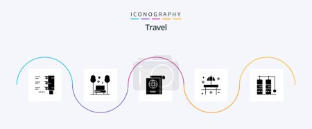Illustration for Travel Glyph 5 Icon Pack Including travel. table. document. sunshade. park - Royalty Free Image