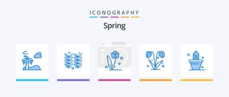 Téléchargez les illustrations : Spring Blue 5 Icon Pack Including cactus. nature. flora. floral. rose. Creative Icons Design - en licence libre de droit