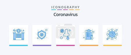 Téléchargez les illustrations : Coronavirus Blue 5 Icon Pack Including paper. medicine. virus. list. runny. Creative Icons Design - en licence libre de droit