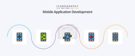 Ilustración de Línea de desarrollo de aplicaciones móviles Lleno Flat 5 Icon Pack Incluyendo aplicación móvil. aplicación. flechas. aplicación móvil. Bien. - Imagen libre de derechos