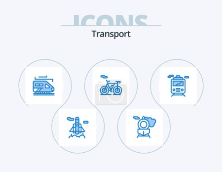 Illustration for Transport Blue Icon Pack 5 Icon Design. . . tunnel. transportation. train - Royalty Free Image