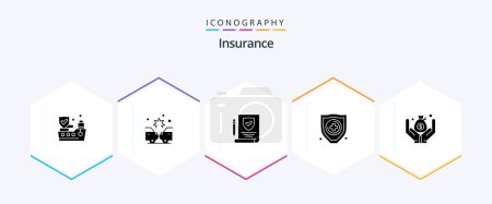Téléchargez les illustrations : Insurance 25 Glyph icon pack including . save. paper. money. security - en licence libre de droit