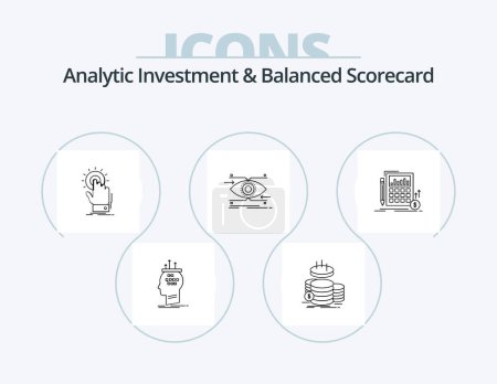 Téléchargez les illustrations : Analytic Investment And Balanced Scorecard Line Icon Pack 5 Icon Design. financial. savings. setting. income. finance - en licence libre de droit