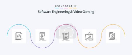 Téléchargez les illustrations : Software Engineering And Video Gaming Line 5 Icon Pack Y compris en ligne. nuage. mobile. liste. compiler - en licence libre de droit