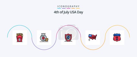 Illustration for Usa Line Filled Flat 5 Icon Pack Including usa. american. american. usa. map - Royalty Free Image