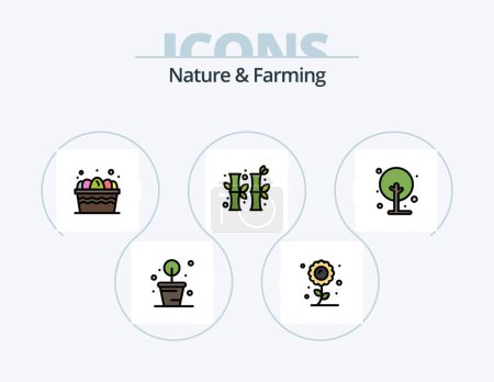 Ilustración de Nature And Farming Line Filled Icon Pack 5 Icon Design. egg. farming. scarecrow. insects. butterfly - Imagen libre de derechos