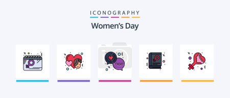 Téléchargez les illustrations : Womens Day Line rempli Pack de 5 icônes y compris le bureau. égalité. employé. Sac. Icônes créatives Design - en licence libre de droit