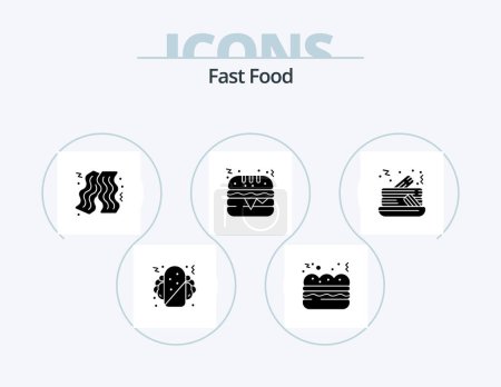 Téléchargez les illustrations : Fast Food Glyphe Icône Pack 5 Icône Design. . . restauration rapide. la nourriture. gâteau - en licence libre de droit