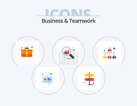Téléchargez les illustrations : Business And Teamwork Flat Icon Pack 5 Icon Design. . . thing. leader. business - en licence libre de droit