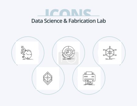 Illustration for Data Science And Fabrication Lab Line Icon Pack 5 Icon Design. tools. designer. box. design. knowledge - Royalty Free Image