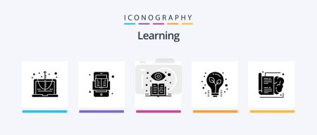 Illustration for Learning Glyph 5 Icon Pack Including knowledge. book. learning. tips. light. Creative Icons Design - Royalty Free Image