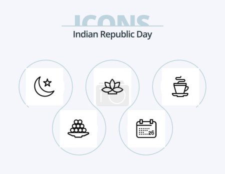 Téléchargez les illustrations : Indian Republic Day Line Icon Pack 5 Icon Design. india. animal. bowl. treat. laddu - en licence libre de droit