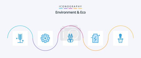 Téléchargez les illustrations : Pack Icône Environnement et Eco Blue 5 Y compris eco. énergie. réglage. l'écologie. batterie - en licence libre de droit