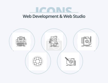Ilustración de Desarrollo Web y Web Studio Line Icon Pack 5 Icon Design. Ingeniería. estructura. Mensaje. instantánea - Imagen libre de derechos