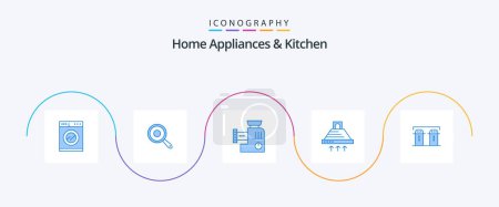 Téléchargez les illustrations : Home Appliances And Kitchen Blue 5 Icon Pack Including paper. smoke. kitchen. exhaust. cooking - en licence libre de droit
