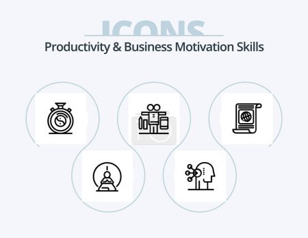 Illustration for Productivity And Business Motivation Skills Line Icon Pack 5 Icon Design. human. assortment. tasks. abilities. work - Royalty Free Image