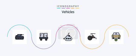 Illustration for Vehicles Line Filled Flat 5 Icon Pack Including complete. car. lift truck. vehicles. rickshaw - Royalty Free Image