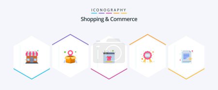 Illustration for Shopping And Commerce 25 Flat icon pack including favorite paper. offer. online product. quality. badge - Royalty Free Image