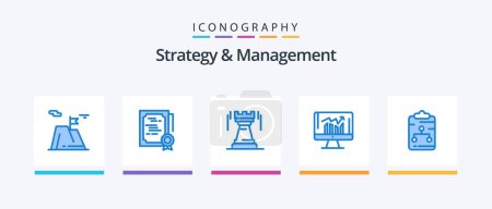 Téléchargez les illustrations : Strategy And Management Blue 5 Icon Pack Including report. business. stamp. fort. strategy. Creative Icons Design - en licence libre de droit