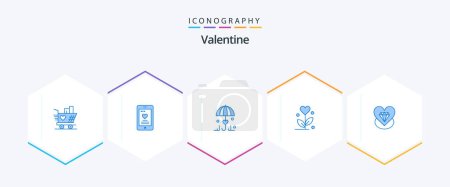 Illustration for Valentine 25 Blue icon pack including love. heart. insurance. wedding. love - Royalty Free Image
