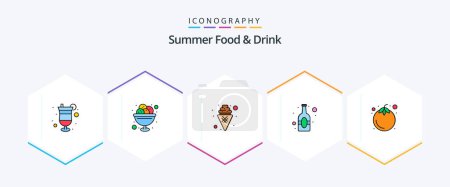 Téléchargez les illustrations : Summer Food and Drink 25 FilledLine icon pack including bottle. beverage. ice. beer. ice - en licence libre de droit