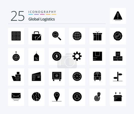 Illustration for Global Logistics 25 Solid Glyph icon pack including box. internet. global. location. magnifying - Royalty Free Image